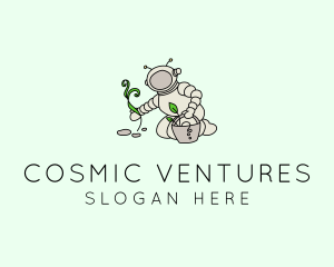 Astronaut Leaf Planting logo design