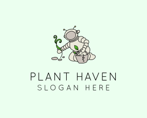 Astronaut Leaf Planting logo design