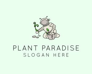 Astronaut Leaf Planting logo design