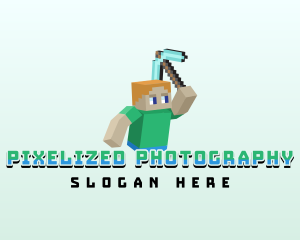 Pixel Gaming Pickaxe logo design