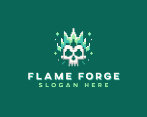 Pixelated Skull Fire logo design