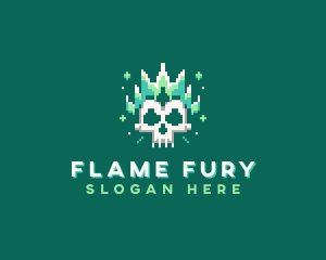 Pixelated Skull Fire logo design