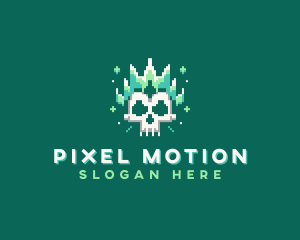 Pixelated Skull Fire logo design