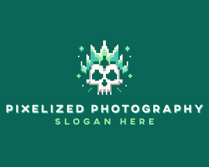 Pixelated Skull Fire logo design