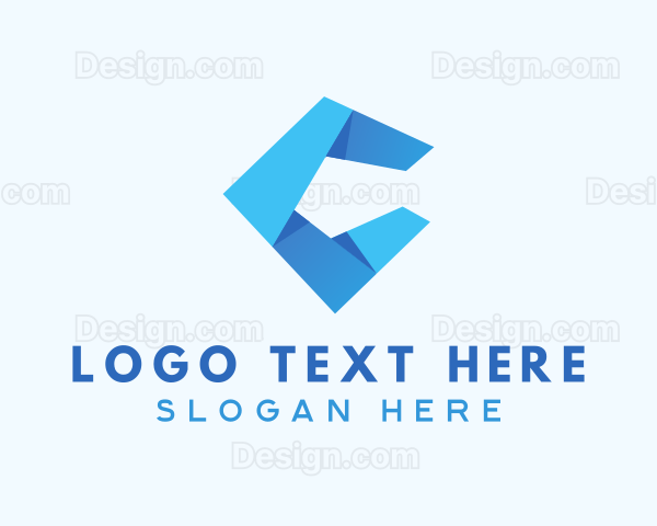 Blue Origami Letter C Logo