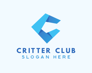 Blue Origami Letter C logo design