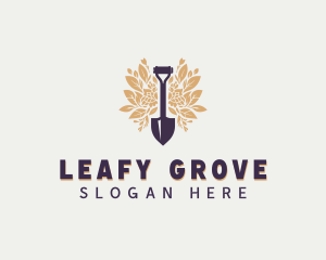 Shovel Garden Leaves logo design