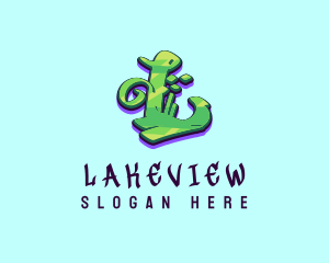 Green Graffiti Art Letter L logo design