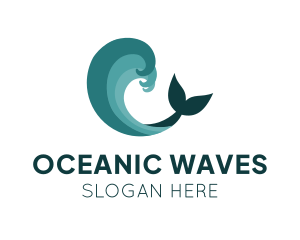 Waves Whale Fin logo design