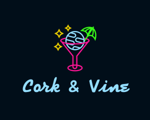 Neon Bar Drink Planet logo design