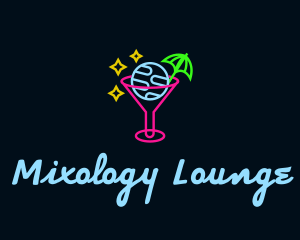 Neon Bar Drink Planet logo design