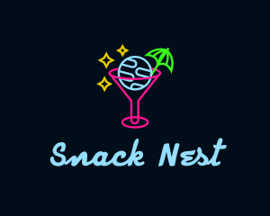 Neon Bar Drink Planet logo design