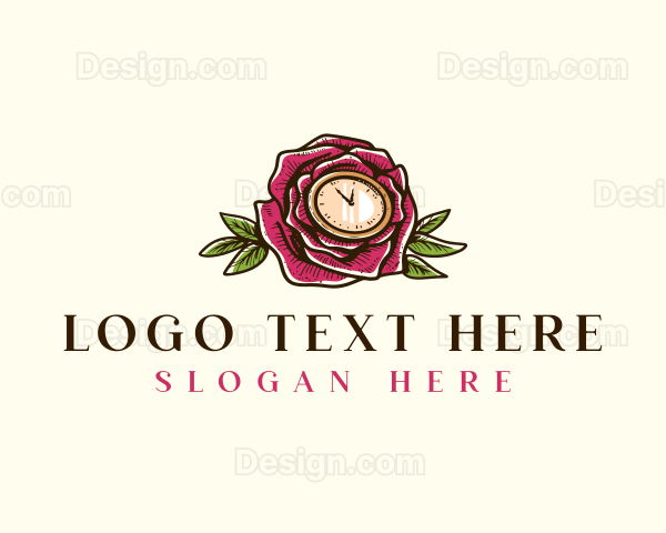 Rose Clock Floral Logo