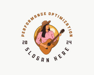 Cowgirl Guitar Western Music logo design