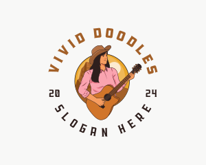 Cowgirl Guitar Western Music logo design