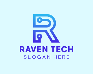 Blue Tech Letter R logo design