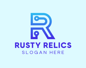 Blue Tech Letter R logo design