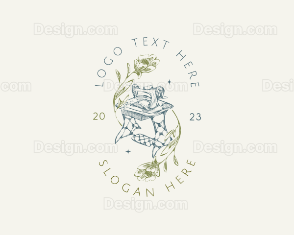 Sewing Machine Seamstress Floral Logo