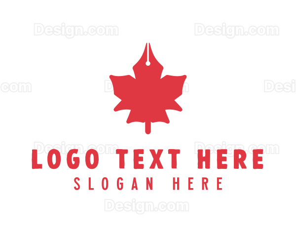 Pen Nib Maple Leaf Logo