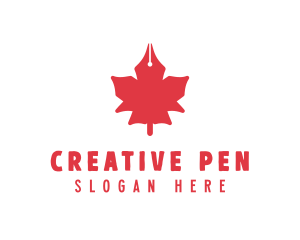 Pen Nib Maple Leaf logo design