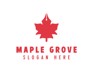 Pen Nib Maple Leaf logo design