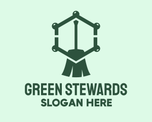 Green Broom Hexagon logo design