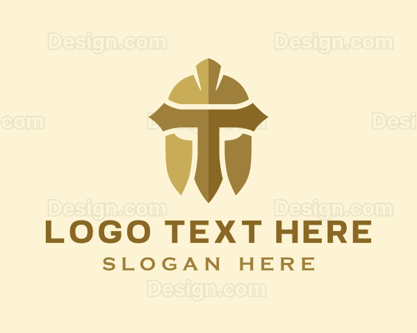 Gold Spartan Helmet Letter T Logo