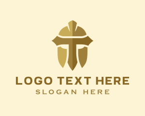 Gold Spartan Helmet Letter T logo