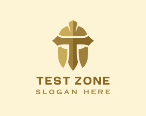 Gold Spartan Helmet Letter T logo design