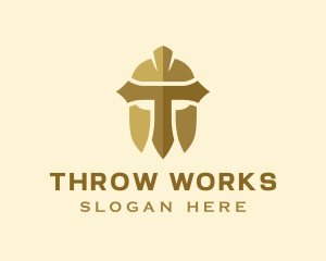 Gold Spartan Helmet Letter T logo design