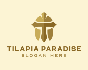 Gold Spartan Helmet Letter T logo design