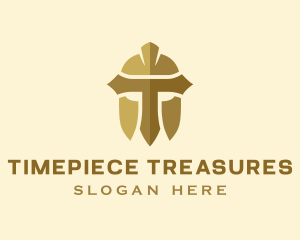 Gold Spartan Helmet Letter T logo design