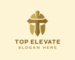 Gold Spartan Helmet Letter T logo design