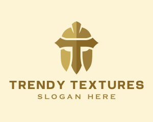 Gold Spartan Helmet Letter T logo design