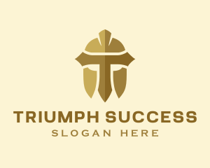 Gold Spartan Helmet Letter T logo design