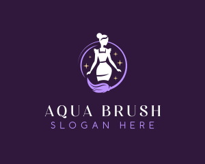 Maid Cleaning Broom logo design