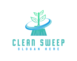 Plant Broom Swift Clean logo design