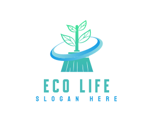 Plant Broom Swift Clean logo design