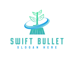 Plant Broom Swift Clean logo design