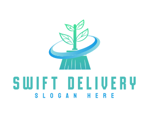 Plant Broom Swift Clean logo design