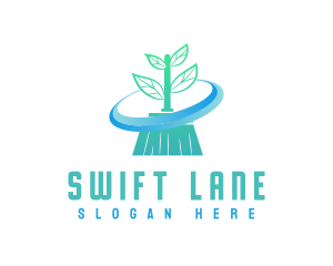 Plant Broom Swift Clean logo design