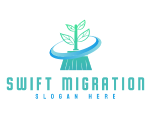 Plant Broom Swift Clean logo design