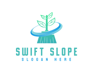 Plant Broom Swift Clean logo design