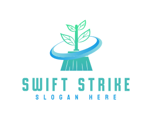 Plant Broom Swift Clean logo design