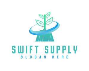 Plant Broom Swift Clean logo design