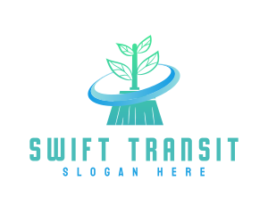 Plant Broom Swift Clean logo design