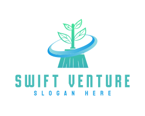 Plant Broom Swift Clean logo design