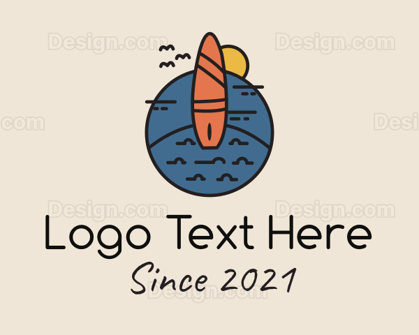 Beach Surfing Surfboard Logo