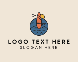 Beach Surfing Surfboard Logo