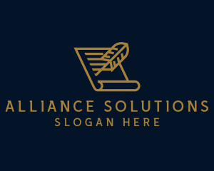 Golden Legal Paper Feather logo design